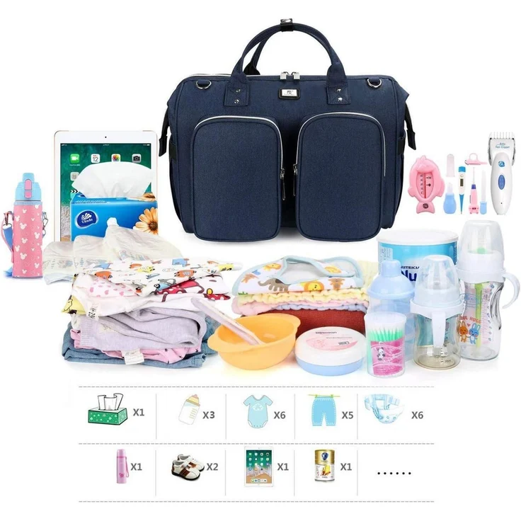 Wickeltasche mit Wickelunterlage Kinderwagen Haken multifunktional Unterwegs – Bild 2