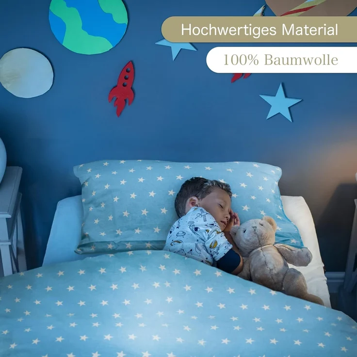 KiGATEX Kinderbettwäsche Stars 100% Baumwolle 40x60/100x135 cm, Reißverschluss – Bild 4