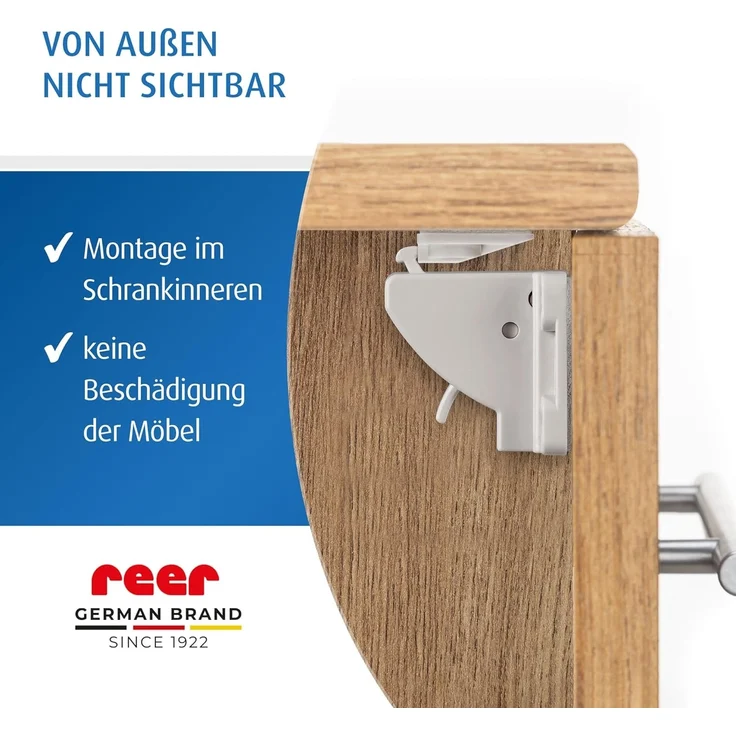 reer Magnetschloss | 8 Stück in Paper Bag | Magnetische Kindersicherung | Schrank- und Schubladensicherung zum Kleben | Sicherheit für Babys und Kinder | Erstausstattung – Bild 6