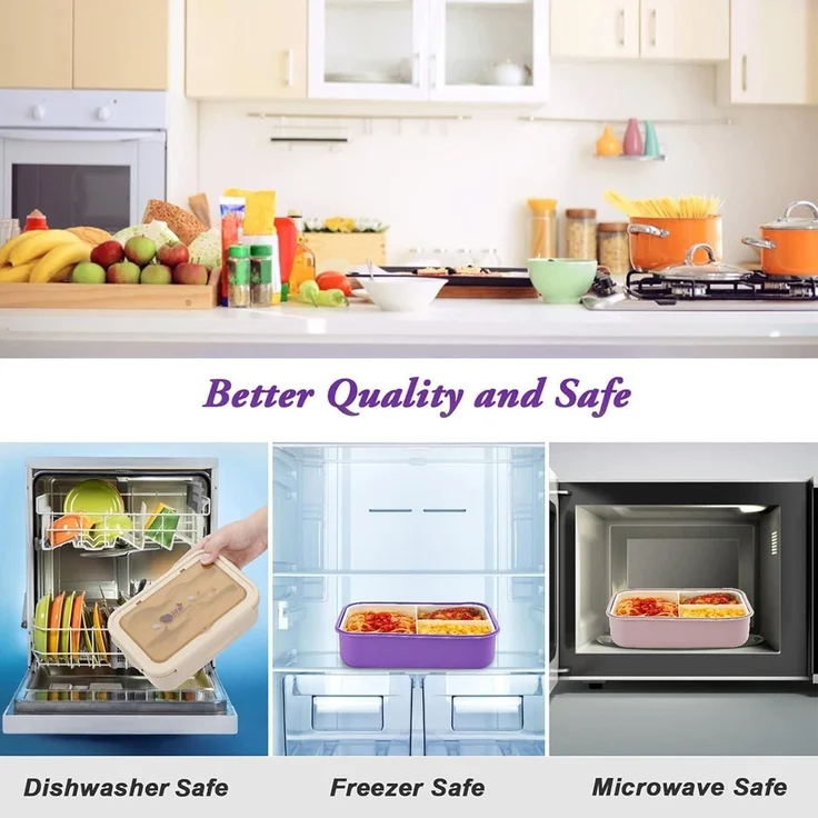 Brotdose Bento Box 3 Fächer Besteck auslaufsicher Violett – Bild 5