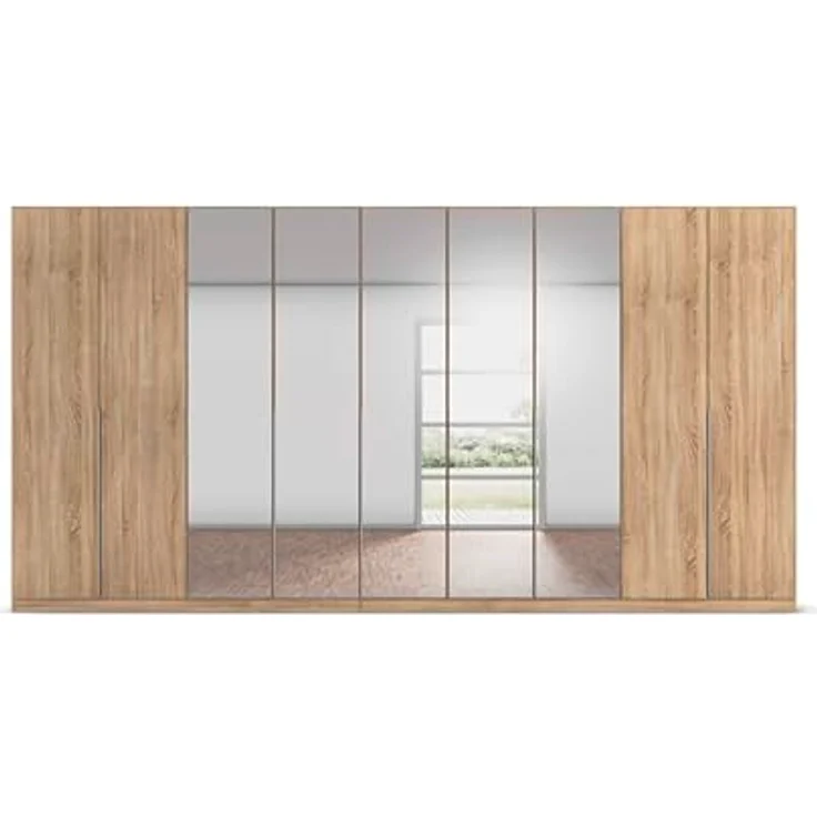 Rauch Möbel Alabama, Kleiderschrank für Schlafzimmer, Kinderzimmer, Wohnzimmer, Garderobe, Flur, 9-türig, Spiegel, mit Zubehör Basic, Farbe Eiche Sonoma, Breite 405 cm – Bild 8