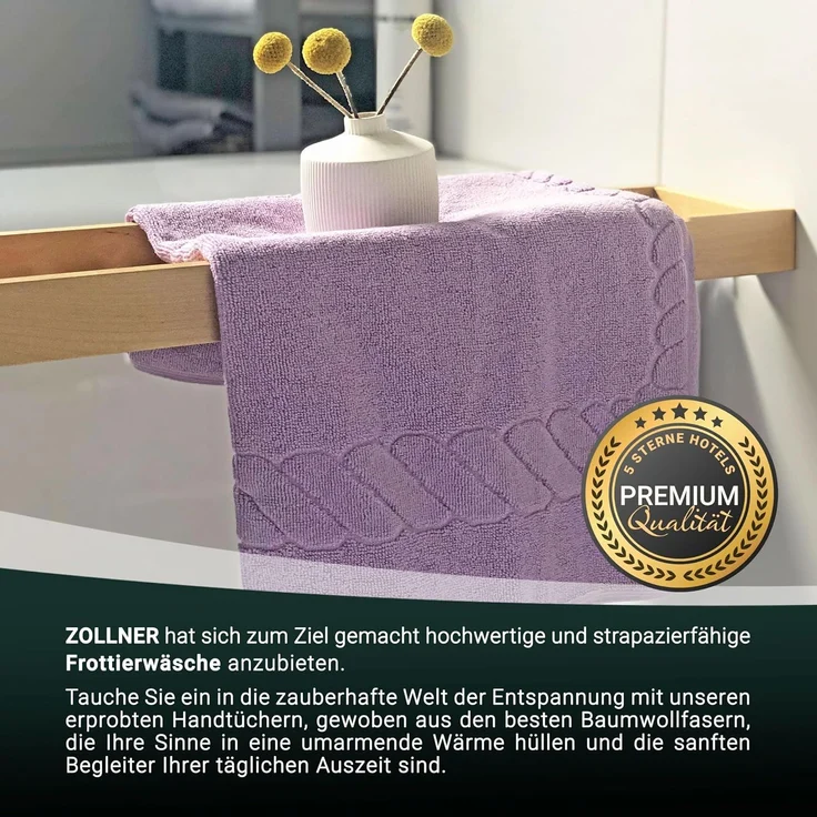 ZOLLNER 2er-Set Badematten, Baumwolle, 50x70 cm, 740g/qm, lila (flieder) – Bild 5