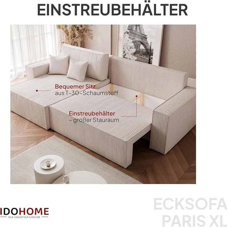 XL-Ecksofa mit Schlaffunktion und Bettkasten 276 x 145 cm – Bild 4