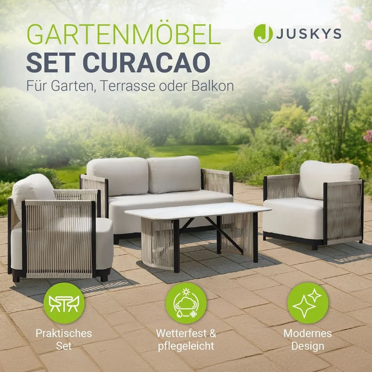 Juskys Premium Outdoor Lounge Curacao - Modernes Gartenmöbel Set, wasserabweisendes Olefin, wetterfest - Möbel für Garten & Terrasse, Gartenlounge – Bild 2