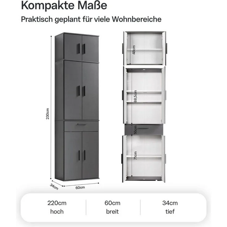 mokebo Mehrzweckschrank Der Extralange (60x230 cm) Made in Germany, Büroschrank, Aktenschrank, Flurschrank in Anthrazit – Bild 4