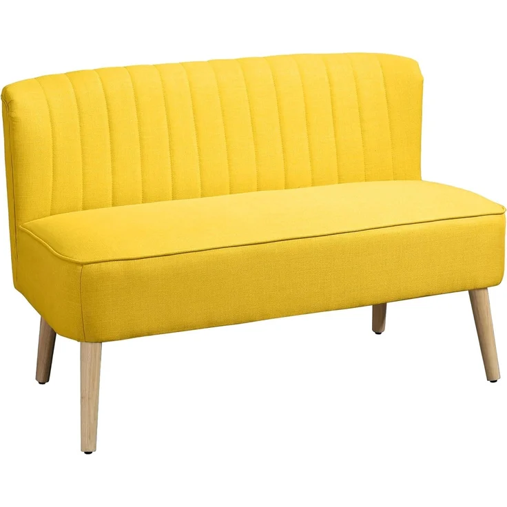HOMCOM 2-Sitzer Sitzmöbel, Loungesofa, aus Holz, Samtartiges Polyster, Schaumstoff, Polstersofa 1 Teile, für Wohnzimmer, Gelb