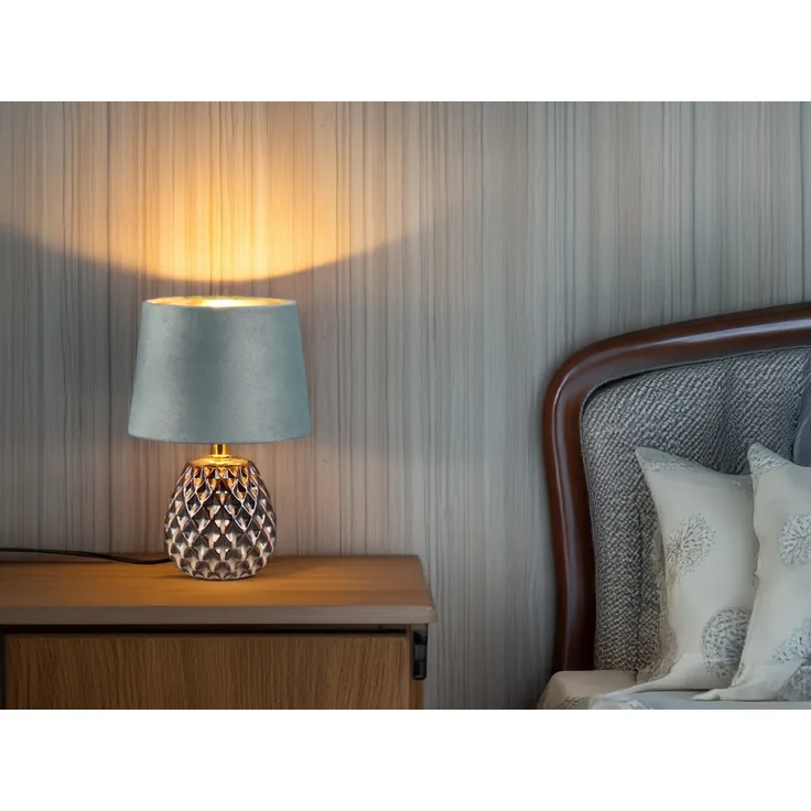 Trio Leuchten 'Ariana' Schreibtischlampe, Keramik gold / Samt grün, Ø18x27cm, E14