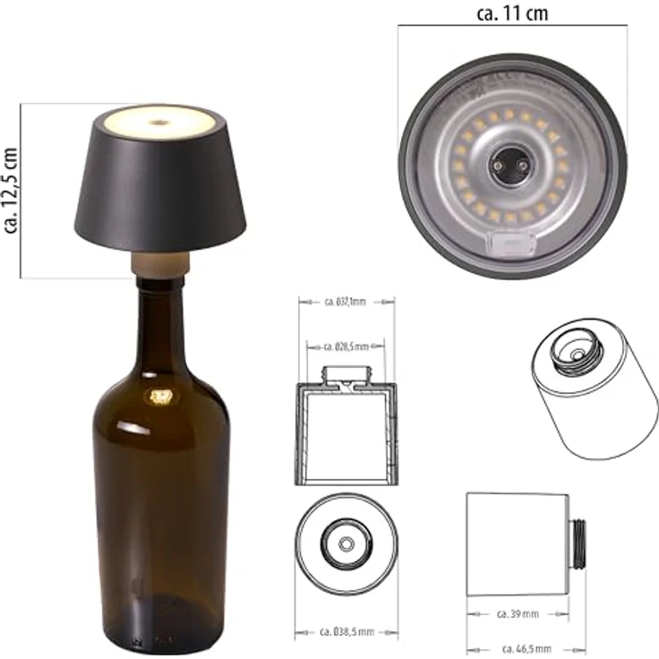 Northpoint LED Akku Tischlampe Flaschenlampe mit Touchsensor, warmweißes Licht, IP54, beige – Bild 2