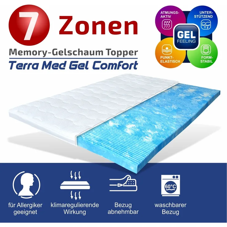 Matratzen Perfekt 'Terra' Gelschaumtopper, Med Gel Comfort, 90x200 cm