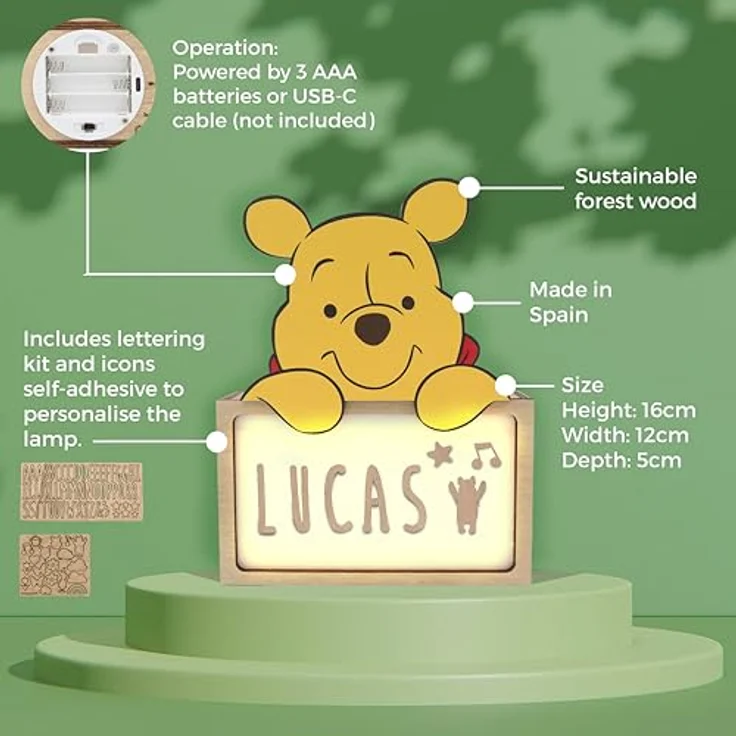 WONDEE Offizielle Disney Winnie Puuh Lampe Personalisierte - Nachtlicht Baby und Kinder Winnie Puuh, Geschenke zur Geburt, Taufgeschenke für Madchen Personalisierte Geschenke Baby, Disney Geschenk – Bild 4