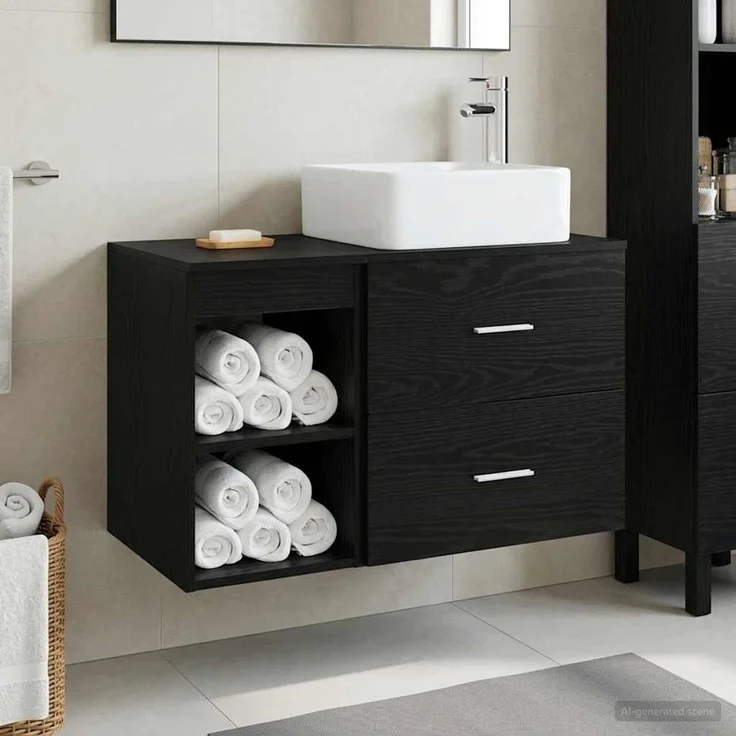 vidaXL Badezimmerschrank-Set 2 stk. Schwarz Eichen-Optik 3403897 – Bild 1