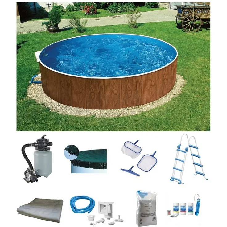 my POOL BWT Rundpool MAONI 4 (Komplett-Set, 9-tlg), Aufstellpool in Holzoptik in verschiedenen Größen