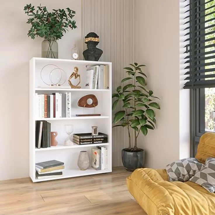 KOMTO Bücherregal Lumo 80 cm breit Regal mit 3, 4, 6 Ebenen und Höhenverstellbare Regale, Aufbewahrungsregal Bookshelf Weiß – Bild 3