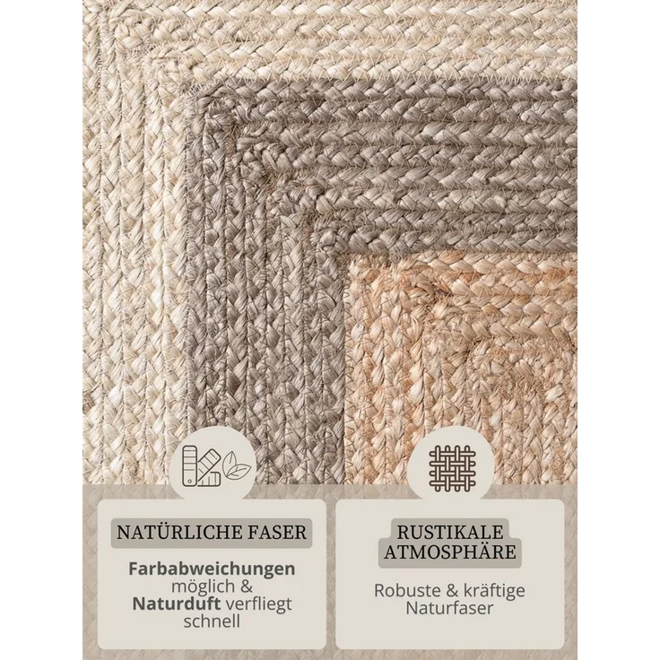 HANSE Home Teppich Juno Fusion Juteteppich, rechteckig, Höhe: 9 mm, Jute, Shape, Handgemacht, Wohnzimmerteppich, Naturteppich, Wohnzimmer – Bild 4