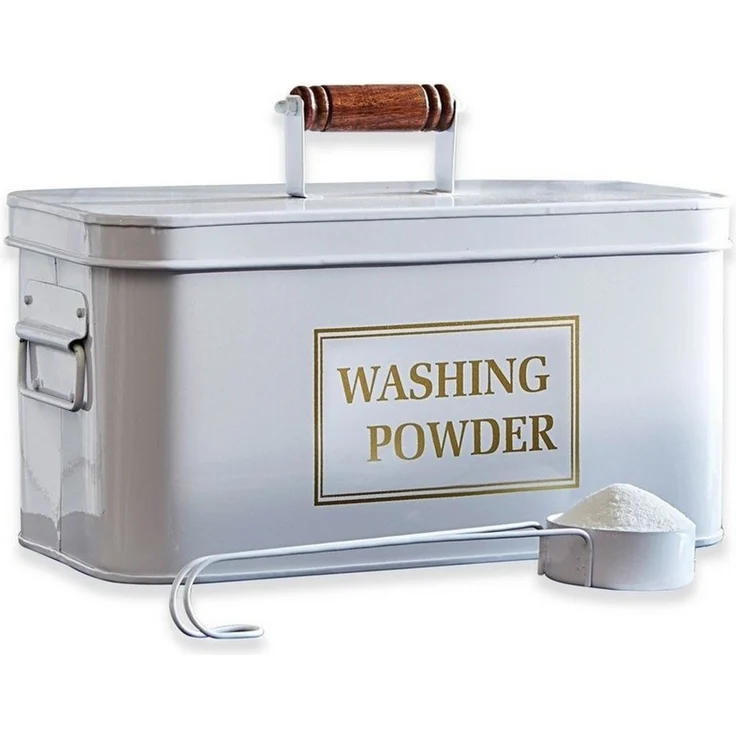 Mirabeau Organizer Waschmittelbehälter Washing weiß, stilvolles Interieur, Aus Mangoholz & Eisen – Bild 1