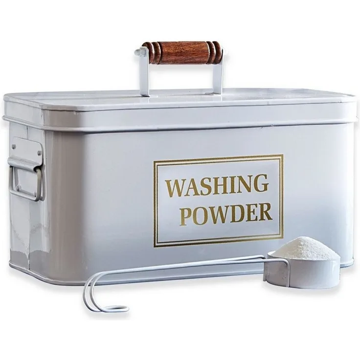 Mirabeau Organizer Waschmittelbehälter Washing weiß, stilvolles Interieur, Aus Mangoholz & Eisen