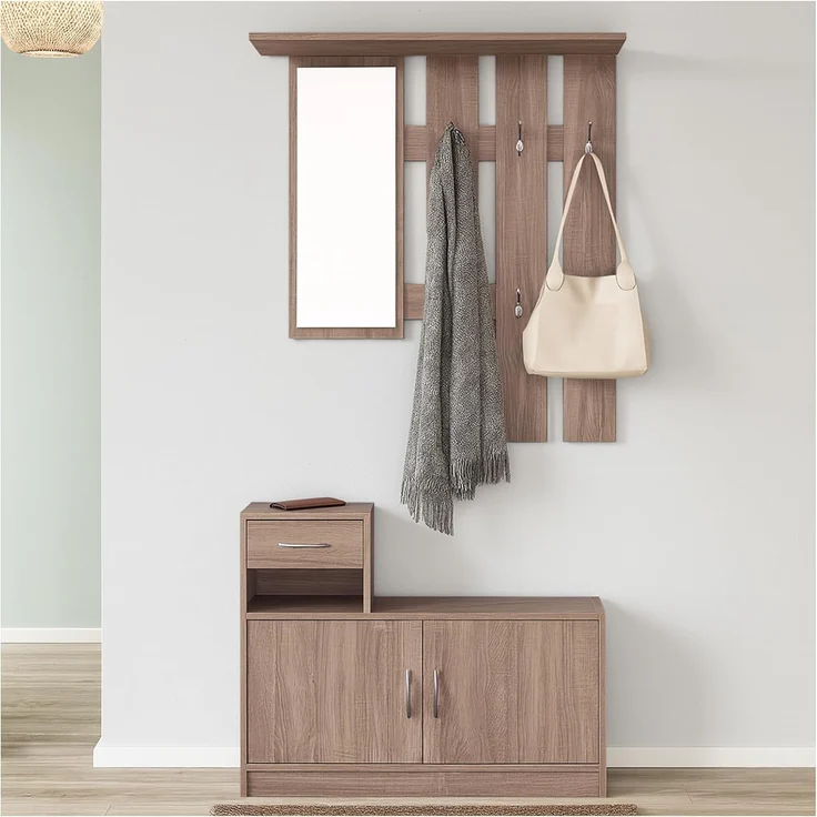 HTI-Living Garderobe Garderobenpaneel mit Schuhschrank Thekla Sonoma (Set, 2 St, 1 Garderobenpaneel mit Spiegel, 1 Schuhschrank), mit Spiegel Hutablage und 5 Kleiderhaken – Bild 1