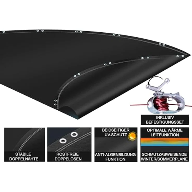 QUICK STAR Solar Poolabdeckung Eckig 660 x 360 cm, Schwarz, 200 g/m² PE | Abdeckung passend für 549x274 cm Pools, Sommer & Winter Poolplane, zweifach beschichtete Abdeckplane, Solarplane UV-Resistent – Bild 3
