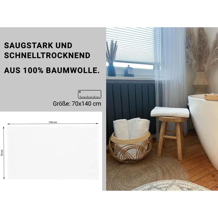 ZOLLNER 5er Set Duschtücher, 100% Baumwolle, weiß, 70x140 cm – Bild 4