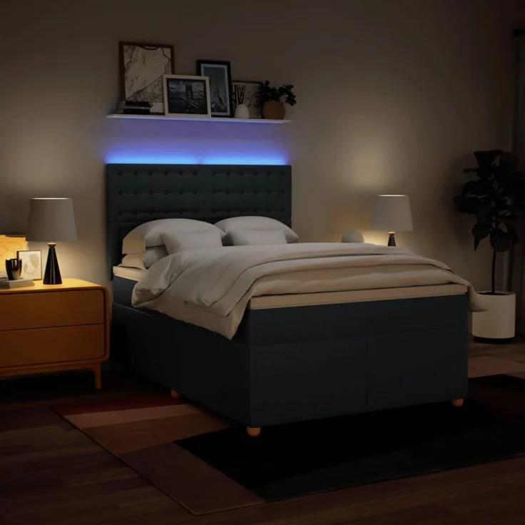 vidaXL Boxspringbett mit Matratze Blau 160x200 cm Stoff 3293651 – Bild 5