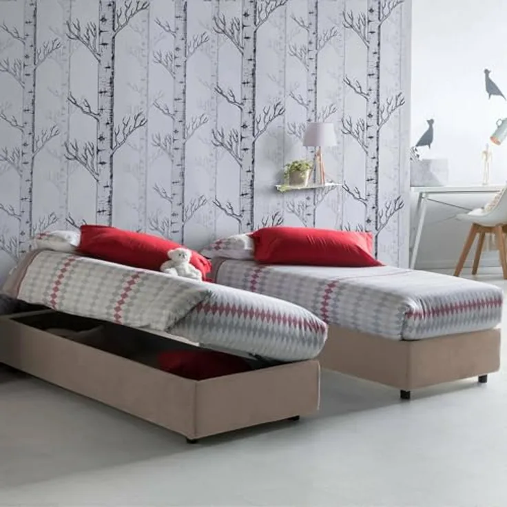 Talamo Italia - Einzelbett Melissa, Bettkasten mit Stoffbezug, 100 % Made in Italy, seitliche Öffnung, geeignet für Matratze 80x190 cm, Taupe