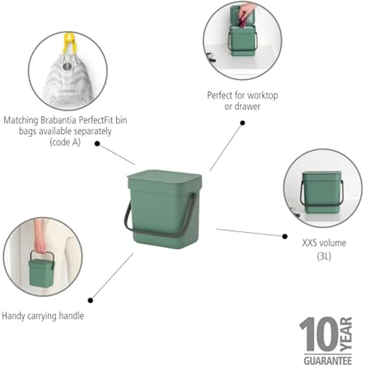 Brabantia 'Sort & Go' Abfallbehälter, Kunststoff, Fir Green, 3 Liter – Bild 4