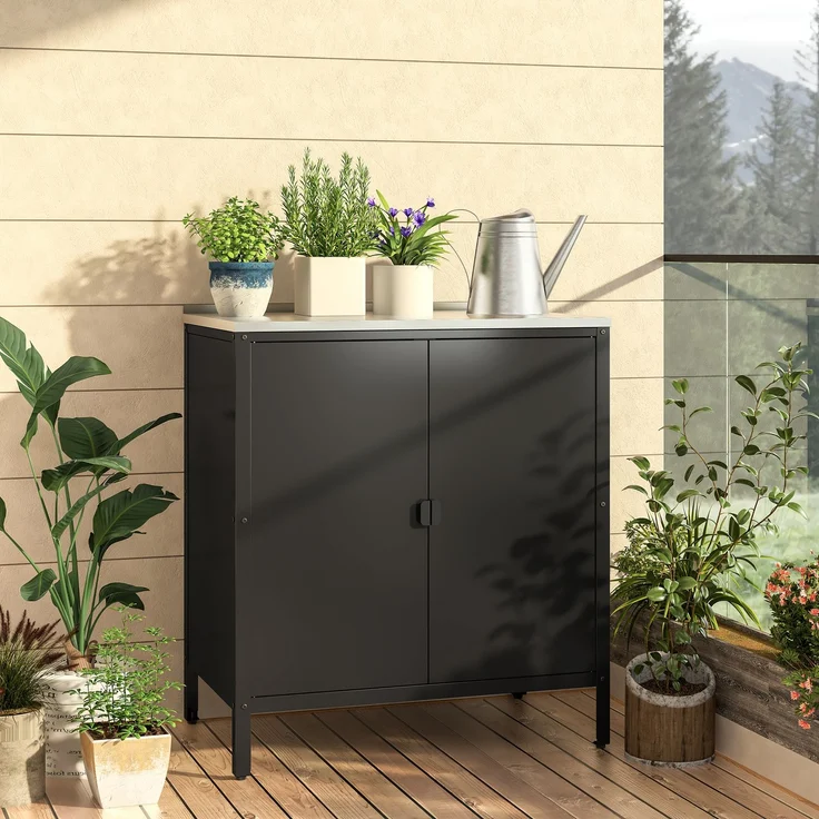Outdoor Schrank Bolognano 92x80x50 cm Schwarz, matt [casa. pro] – Bild 6