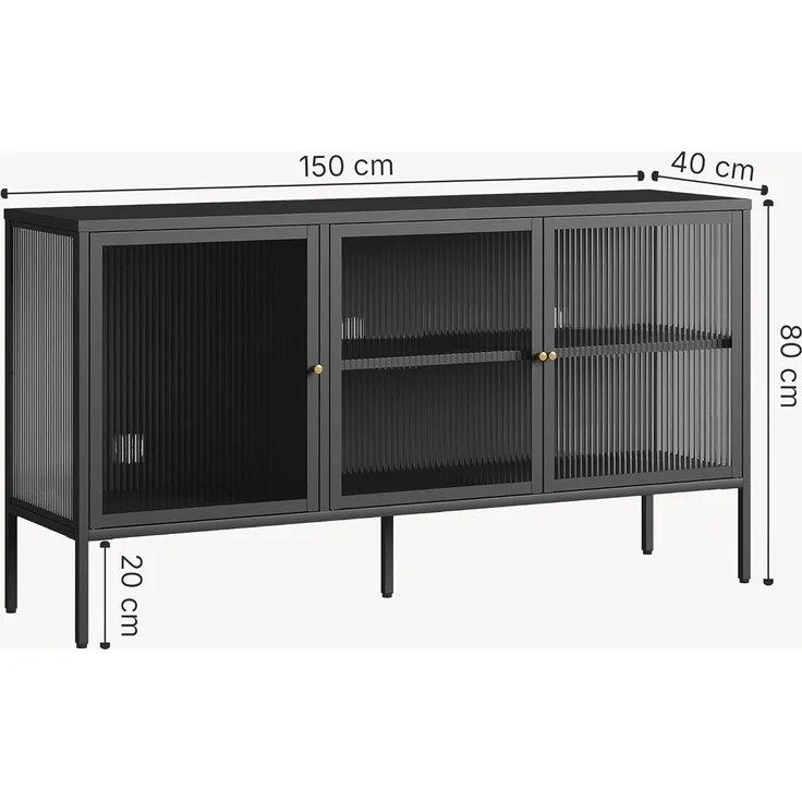 Vitrinen-Sideboard Vinterhavn Stahl 3-türig 80x150x40 cm Schwarz [en. casa] – Bild 2