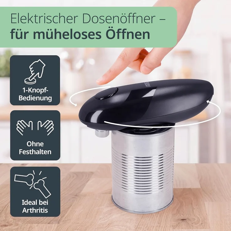 ADE Elektrischer Dosenöffner, praktischer Deckelöffner mit Magnet und Haken, perfekt für Senioren, einhändige Bedienung, ohne scharfe Kanten – Bild 2