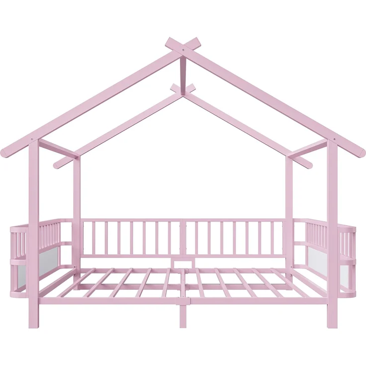 ZUBALIYA Kinderbett 140 × 200 cm, Metall, Schutzgitter, Rosa – Bild 9