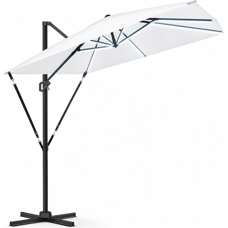 KESSER® Sonnenschirm Ampelschirm SUN XL 300 x 300 cm Inkl. Abdeckung +Windsicherung Drehbar Neigbar Kippbar Marktschirm Groß 360° Rotation, Gartenschirm mit Kurbel Sonnenschutz UV50+ Weiß, Mit LED – Bild 9