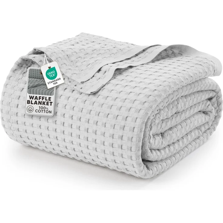 Utopia Bedding Baumwoll Waffeldecke 300 GSM (Silber - 228 x 228 cm), weiche, leichte, atmungsaktive Bettdecke für alle Jahreszeiten