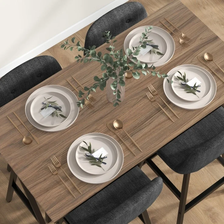 Esstisch-Set 120x60x91 cm in Dunkelgrau, 5-teilig mit gepolsterten Barhockern – Bild 10