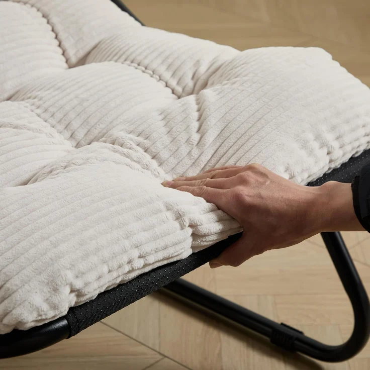 LVHOM Sessel mit Hocker, Gepolsterter Loungesessel aus Cord mit Metallgestell, ergonomischer Relaxsessel für Wohnzimmer und Schlafzimmer, Weiß – Bild 9