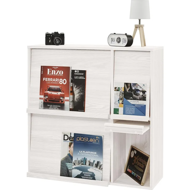 Iris Ohyama, Möbel, Regal, Bücherregal, mit 4 Klapptüren, Design, Vielseitig, Büro, Schlafzimmer, Wohnzimmer, Esszimmer - Flap Rack FR-F4 - Eiche weiß