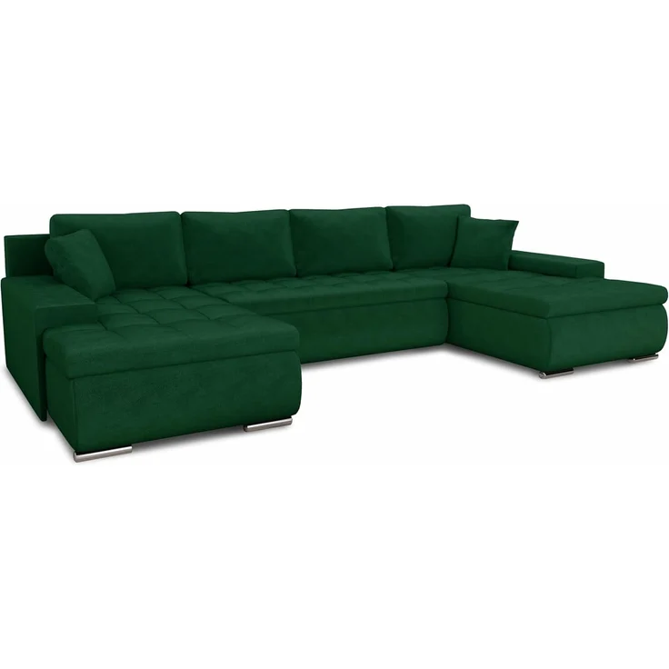 Wohnlandschaft mit Schlaffunktion Faris U-Form - Couch, Schlafsofa mit Bettkasten, Couchgranitur mit Bettfunktion, Big Sofa, Bettsofa (Grün (Kronos 19)) – Bild 1