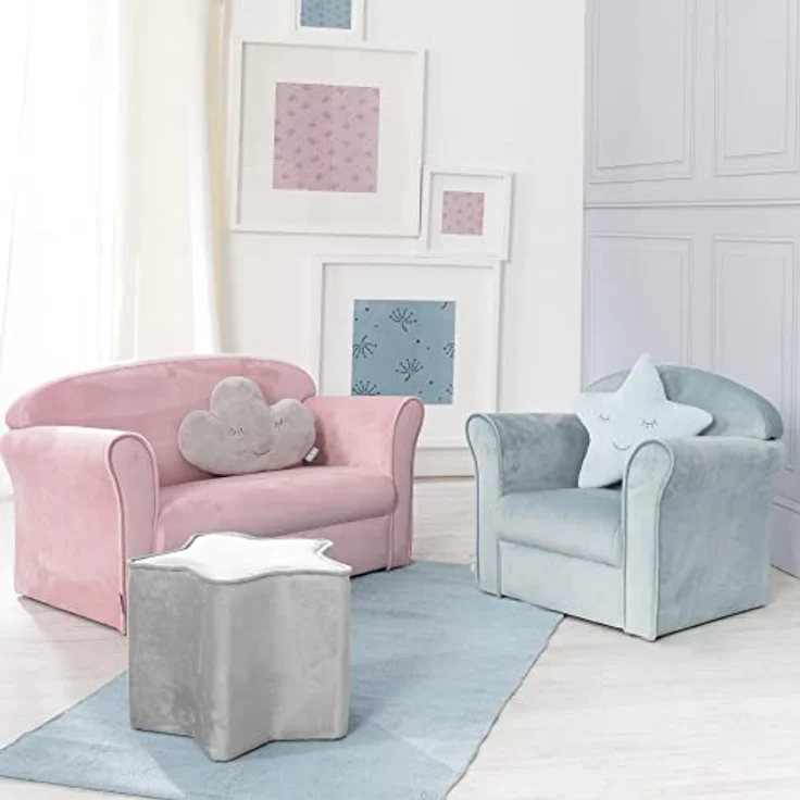 roba Kindersofa 'Lil Sofa' mit Armlehnen - Bequeme Kindercouch mit Samtstoff - Rosa – Bild 7