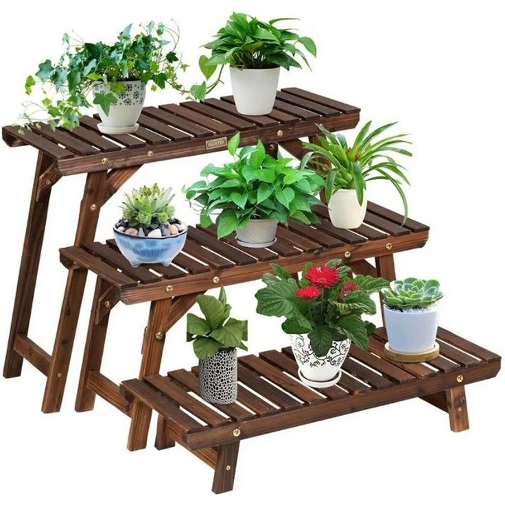 COSTWAY Pflanzentreppe (3 St), Blumenständer freistehend, 70 x 27 x 53 cm – Bild 4