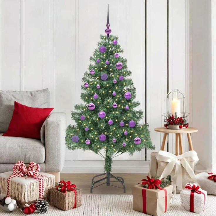 vidaXL Weihnachtsbaum mit LED-Beleuchtung Grün 150 cm PVC und Stahl 3396373 – Bild 1
