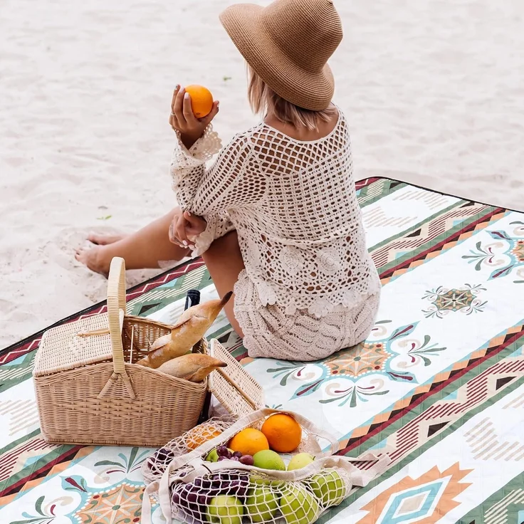 LARUTAN Picknickdecke 200x200cm Boho Stranddecke Sandfrei Grün – Bild 2