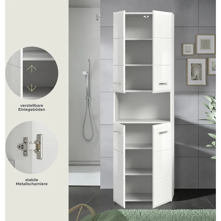 Hochschrank Ice - Weiß / Weiß Hochglanz – Bild 8