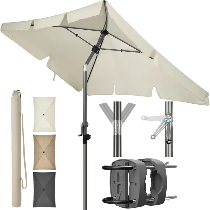 4smile SunnyShade 200x125 cm, Sonnenschirm Balkon mit Halterung im 3-er-Set, Balkonschirm mit UV 50+, Sonnenschirmhalter für Balkongeländer, Sonnenschutz Balkon, Sonnenschirm rechteckig, Beige