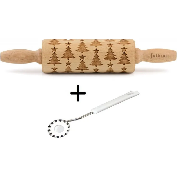 Folkroll Motiv Teigrolle Teigroller Weihnachtsbaum 23cm mit Teigrädchen 330500
