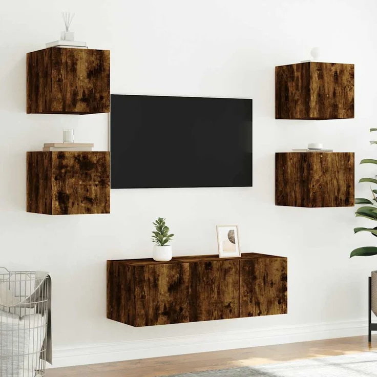 TV-Wandschrank, Fernsehschrank mit LED-Leuchten Räuchereiche 30,5x35x30 cm – Bild 6