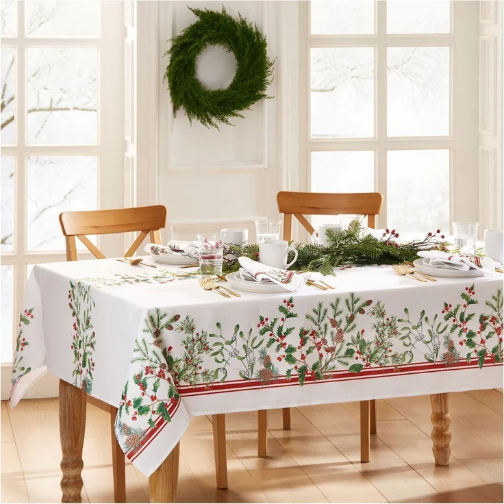 Elrene Home Fashions Tischdecke für den Winterurlaub, Beeren, dekorative Weihnachtstischdecke, 152,4x365,8 cm, länglich