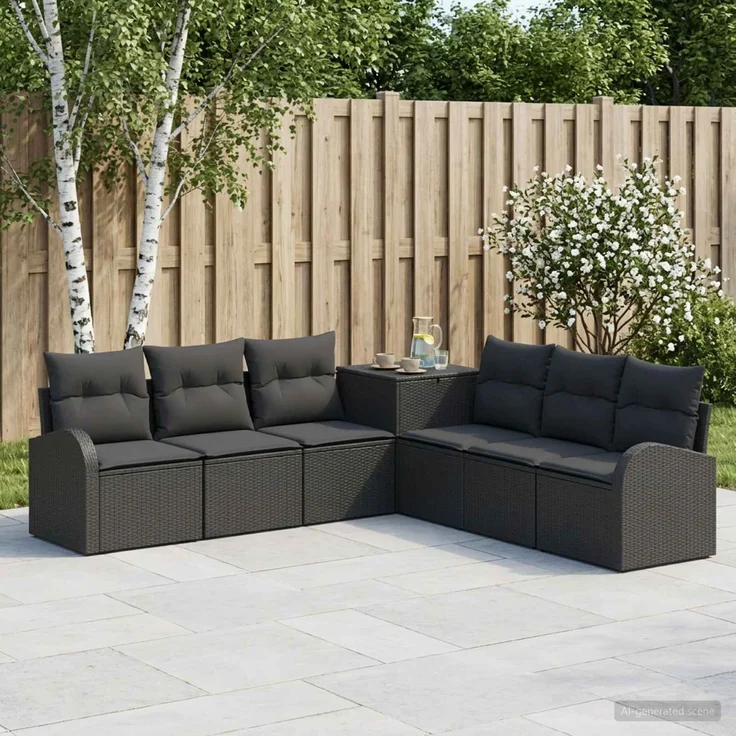 vidaXL Sofa Set 7 stk. Schwarz Polyrattan und Stahl 3448694 – Bild 1