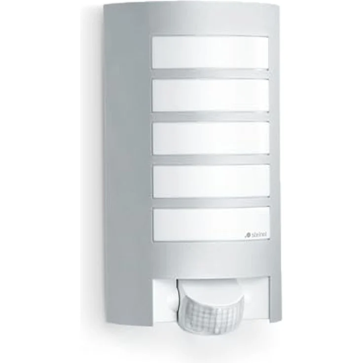 Steinel Außenwandleuchte L 12 S silber, 180°-Bewegungsmelder, E27-Fassung, max. 60 W, Aluminiumblende, IP44 – Bild 1
