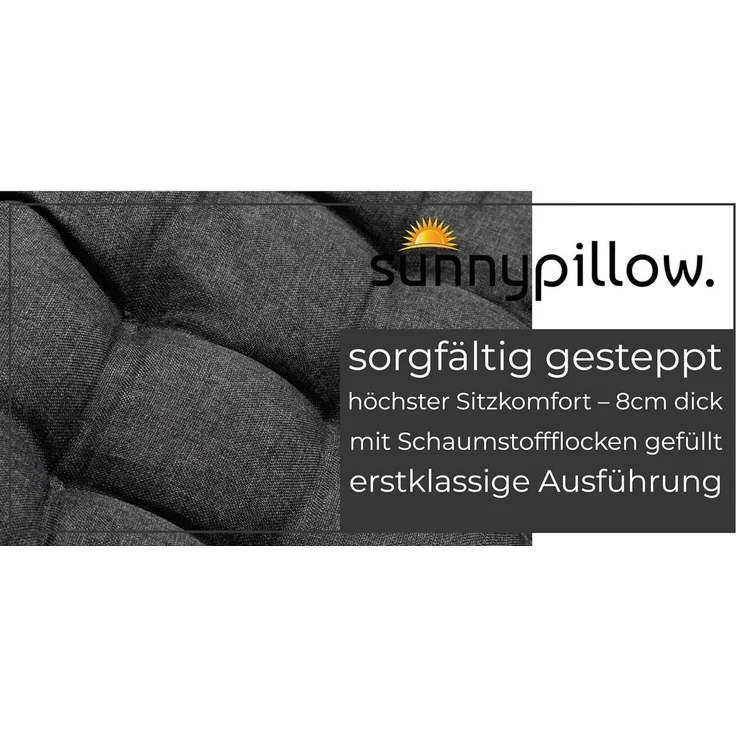 sunnypillow Stuhlkissen 4er Set Stuhlkissen mit Bändern Ontario, Anthrazit – Bild 2