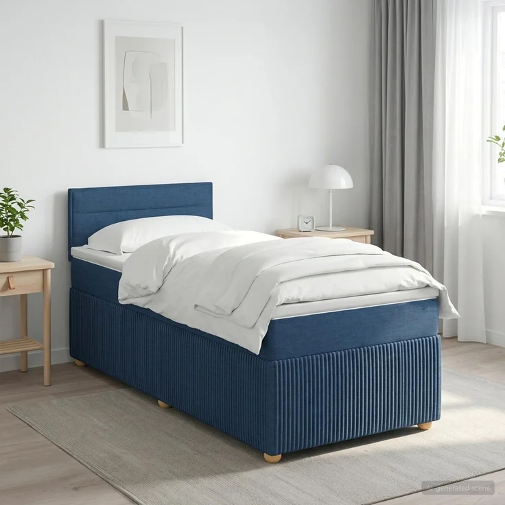 vidaXL Boxspringbett mit Matratze mit Kopfteil Blau 100 x 200 cm Stoff 3451397 – Bild 1