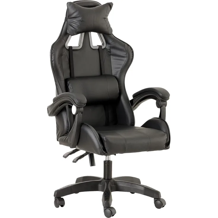 Baroni Home Gaming-Stuhl, Ergonomischer Bürostuhl mit verstellbarer Rückenlehne, Kopfstütze und Lordosenstütze - Schwarz